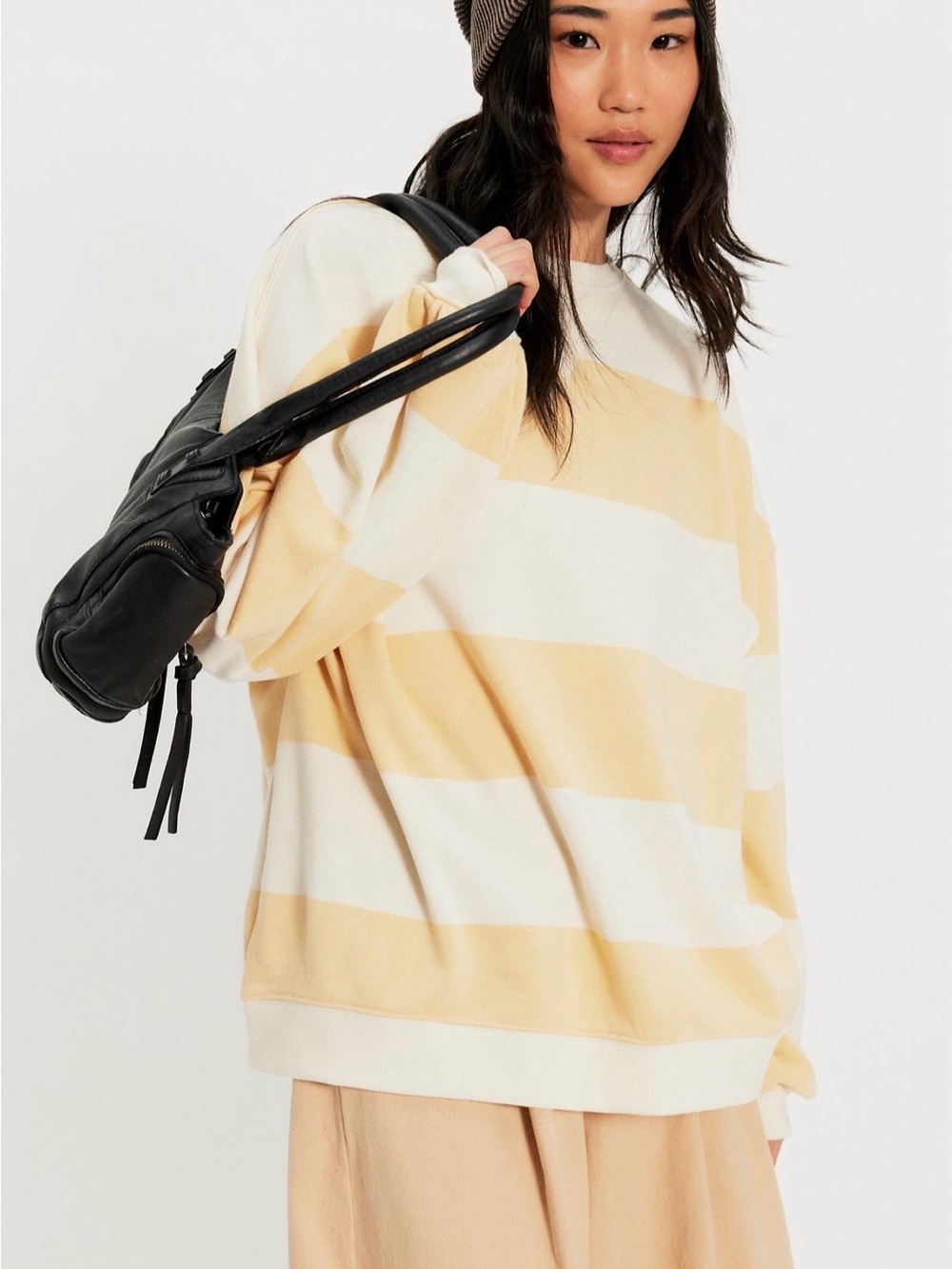 Free People We the Free Classic Striped Oversized Crewneck Apricot Combo